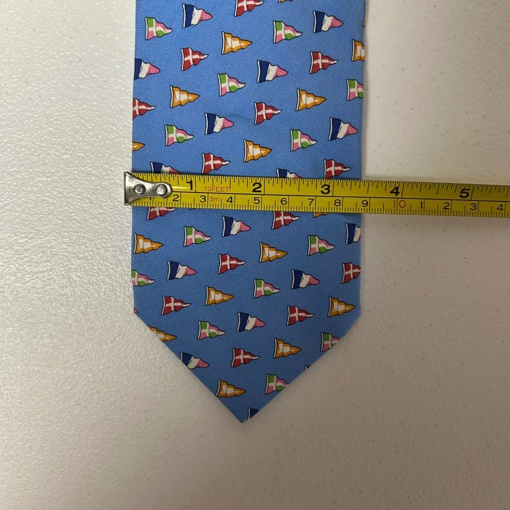 Polo Ralph Lauren Necktie Mens Light Blue Nautical Pennant Flag Silk Italy 57